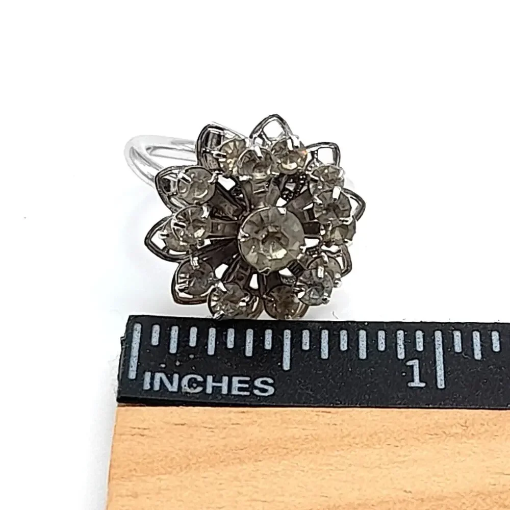 Vintage Ring, Signed Sarah Coventry, Cluster Silver Tone, Size 5 1/2 Adjustable